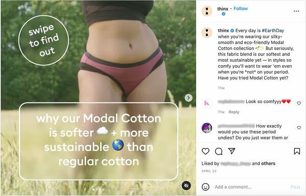 sustainable marketing example: thinx 